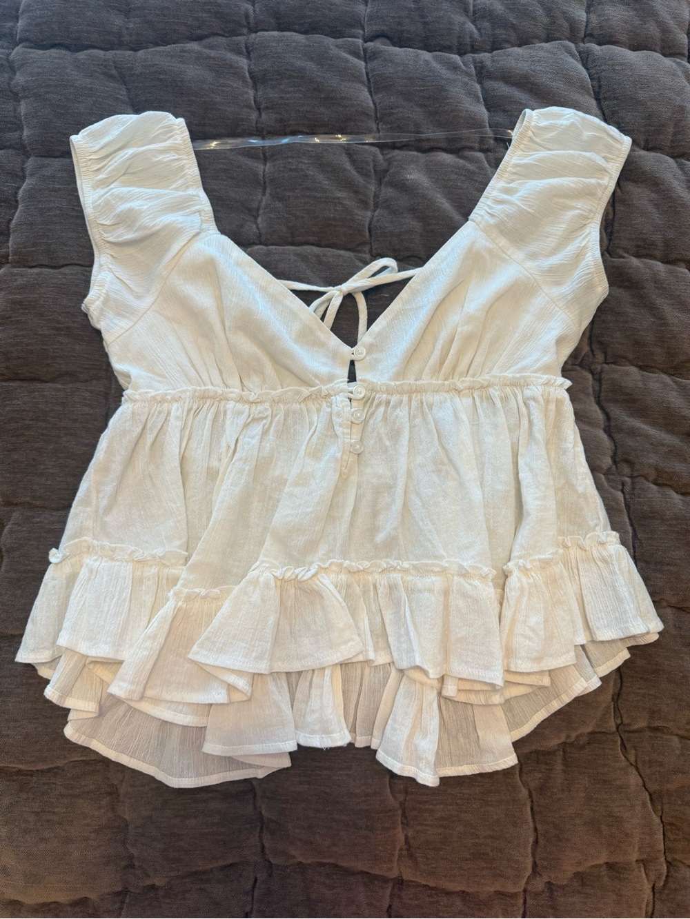 White Ruffled Peplum Cap-Sleeve Top